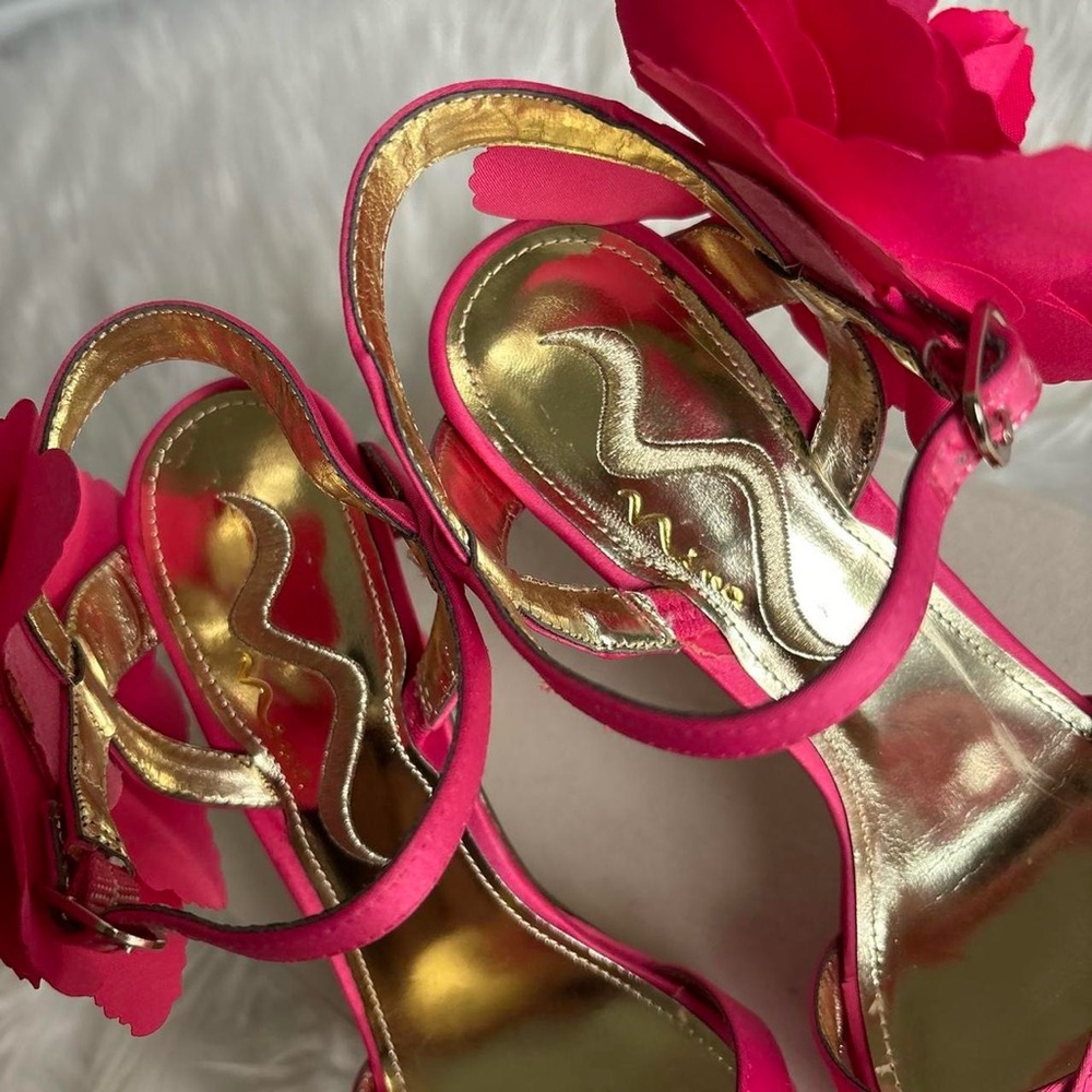 Nina Shoes Satin Pink Flower Heels - Picture 4 of 8